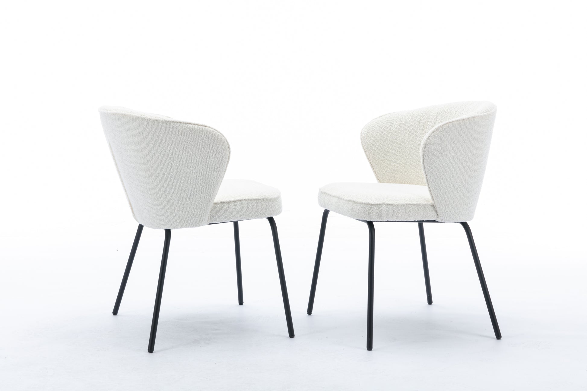 042-Set of 2 Boucle Fabric Dining Chairs With Black Metal Legs,Ivory