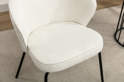 042-Set of 2 Boucle Fabric Dining Chairs With Black Metal Legs,Ivory