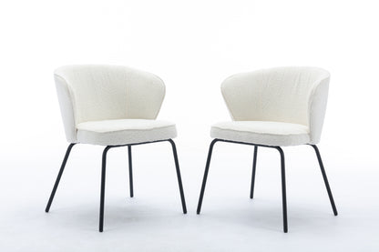 042-Set of 2 Boucle Fabric Dining Chairs With Black Metal Legs,Ivory