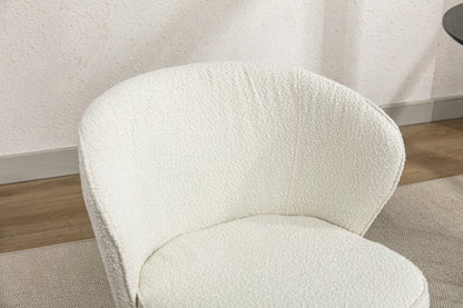 042-Set of 2 Boucle Fabric Dining Chairs With Black Metal Legs,Ivory