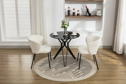 042-Set of 2 Boucle Fabric Dining Chairs With Black Metal Legs,Ivory