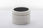 007-Boucle Fabric Storage Round Ottoman Footstool With Wooden Shelving,Ivory