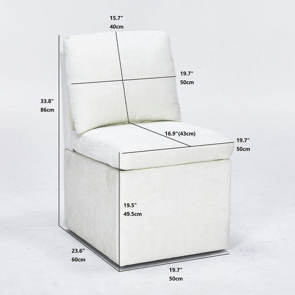 Linen Upholstered Armless Dining Chair with Casters and Storage space-set of 2,IVORY