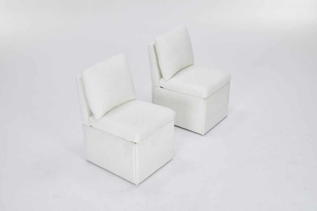 Linen Upholstered Armless Dining Chair with Casters and Storage space-set of 2,IVORY