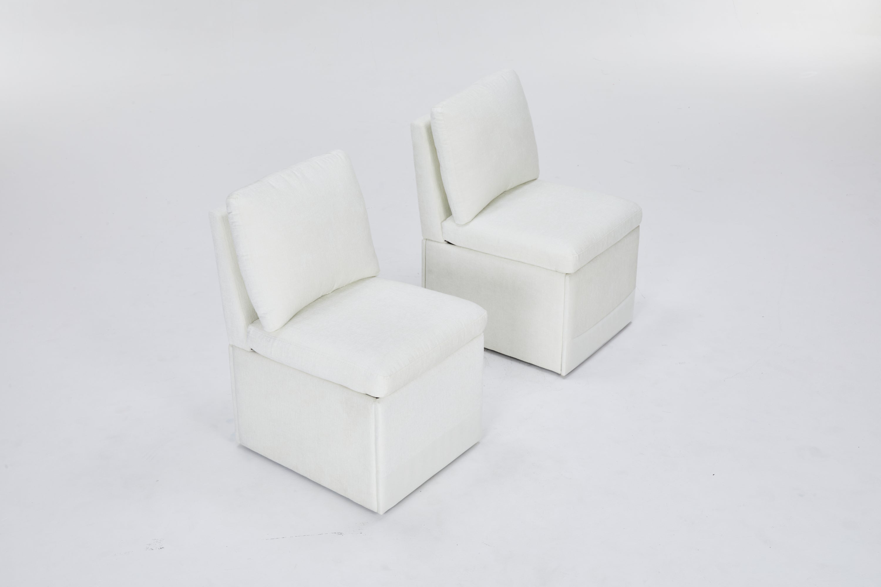 Linen Upholstered Armless Dining Chair with Casters and Storage space-set of 2,IVORY