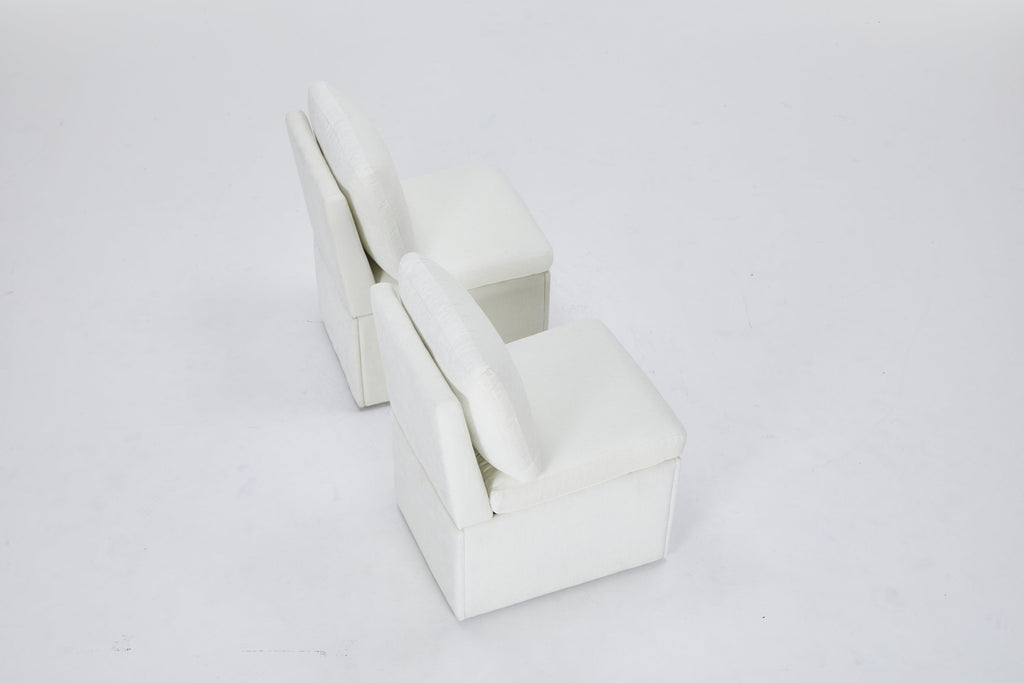 Linen Upholstered Armless Dining Chair with Casters and Storage space-set of 2,IVORY