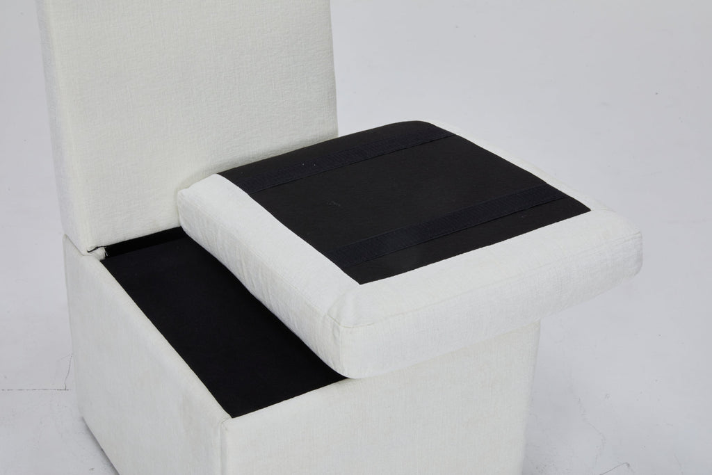 Linen Upholstered Armless Dining Chair with Casters and Storage space-set of 2,IVORY