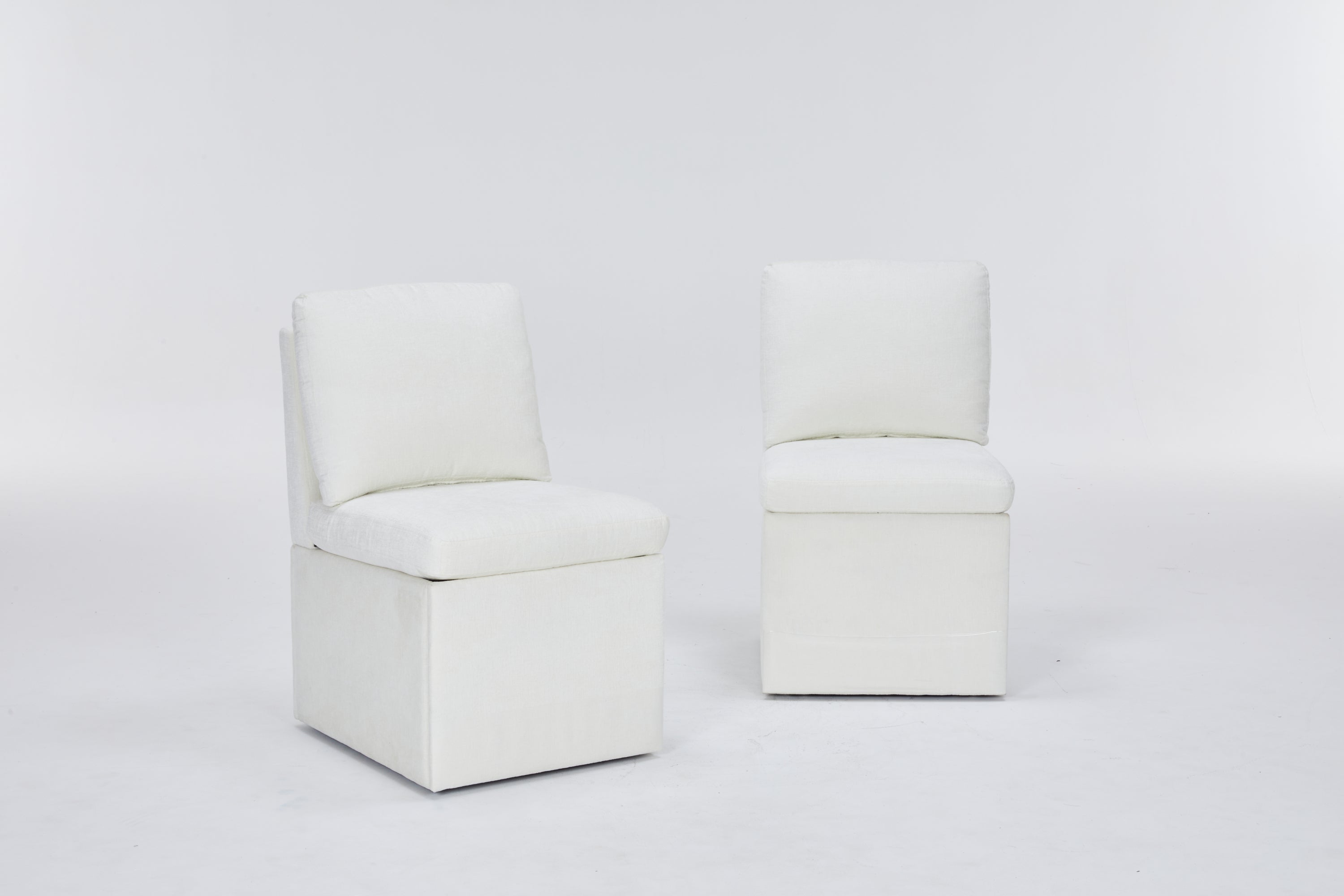 Linen Upholstered Armless Dining Chair with Casters and Storage space-set of 2,IVORY