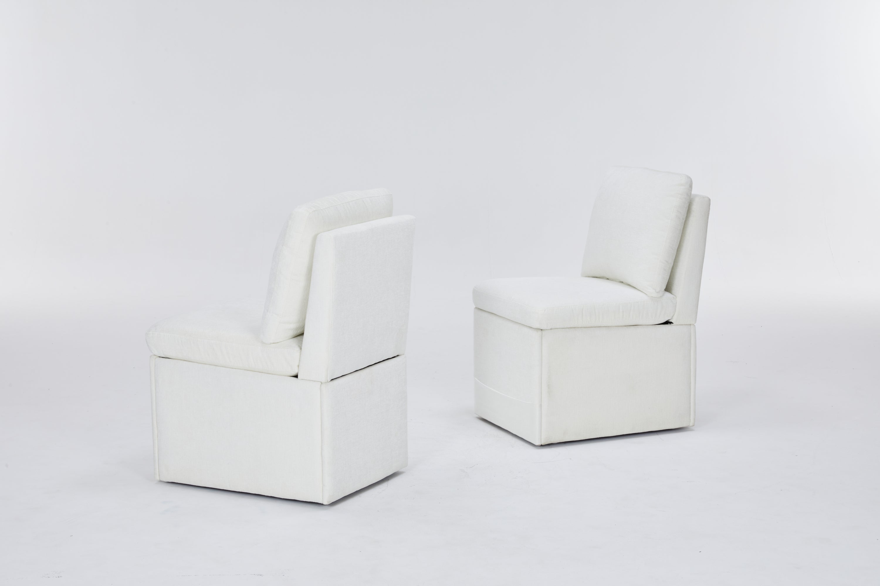 Linen Upholstered Armless Dining Chair with Casters and Storage space-set of 2,IVORY