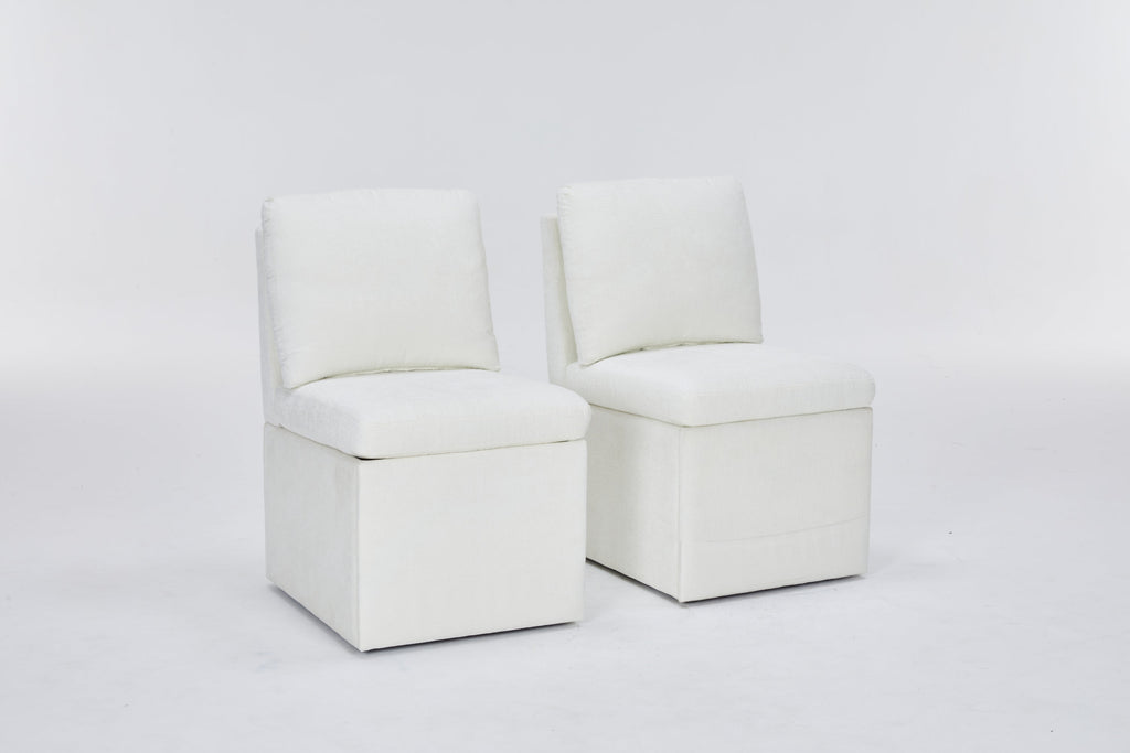Linen Upholstered Armless Dining Chair with Casters and Storage space-set of 2,IVORY