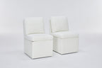 Linen Upholstered Armless Dining Chair with Casters and Storage space-set of 2,IVORY
