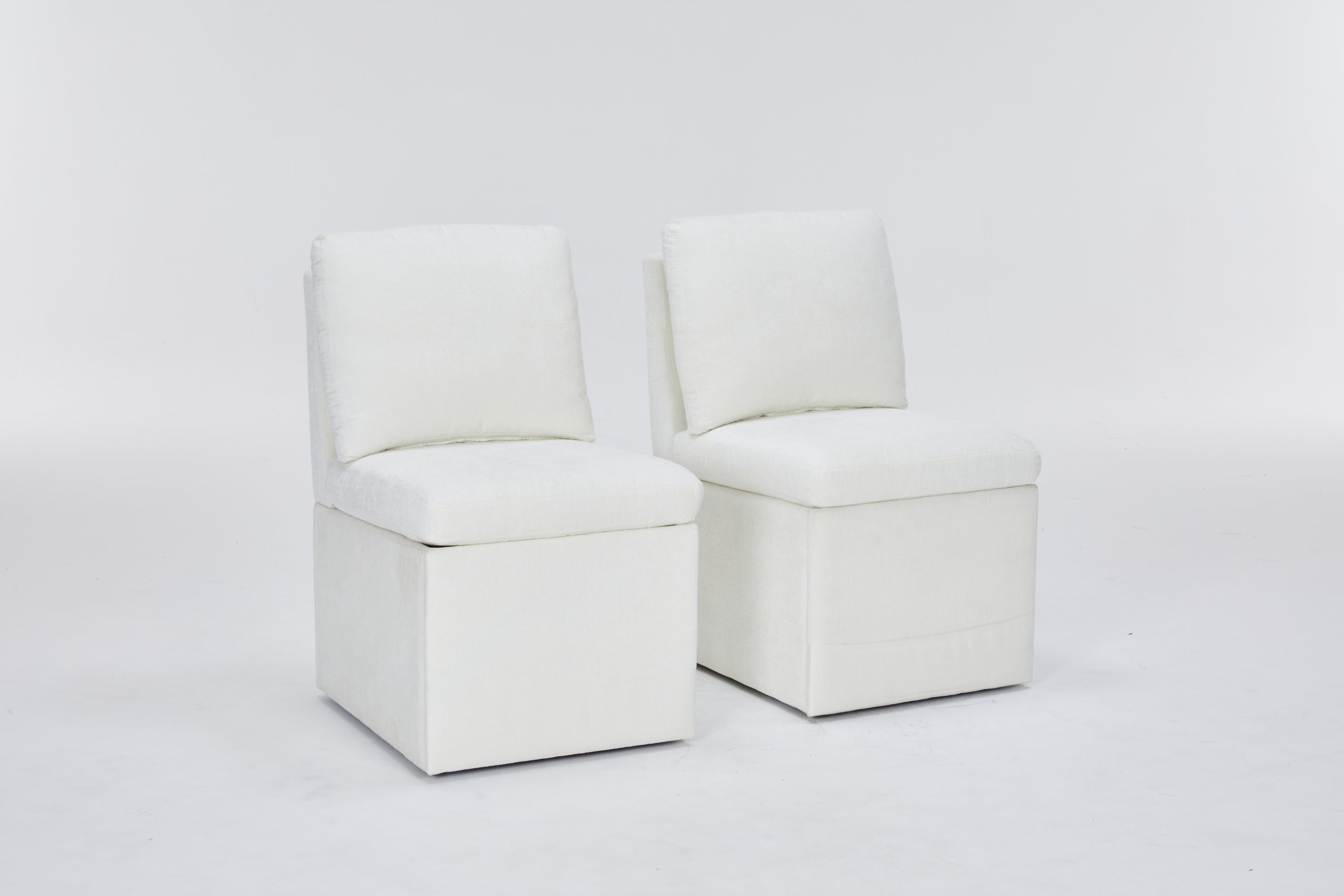 Linen Upholstered Armless Dining Chair with Casters and Storage space-set of 2,IVORY