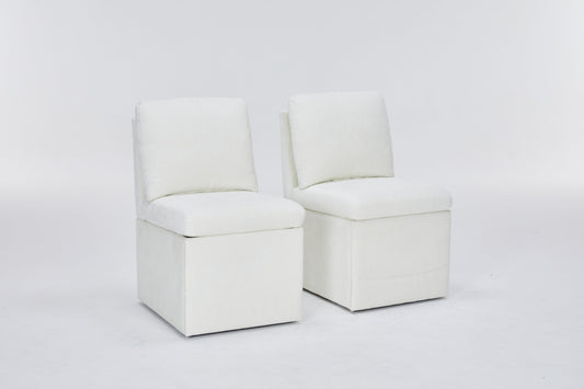 Linen Upholstered Armless Dining Chair with Casters and Storage space-set of 2,IVORY