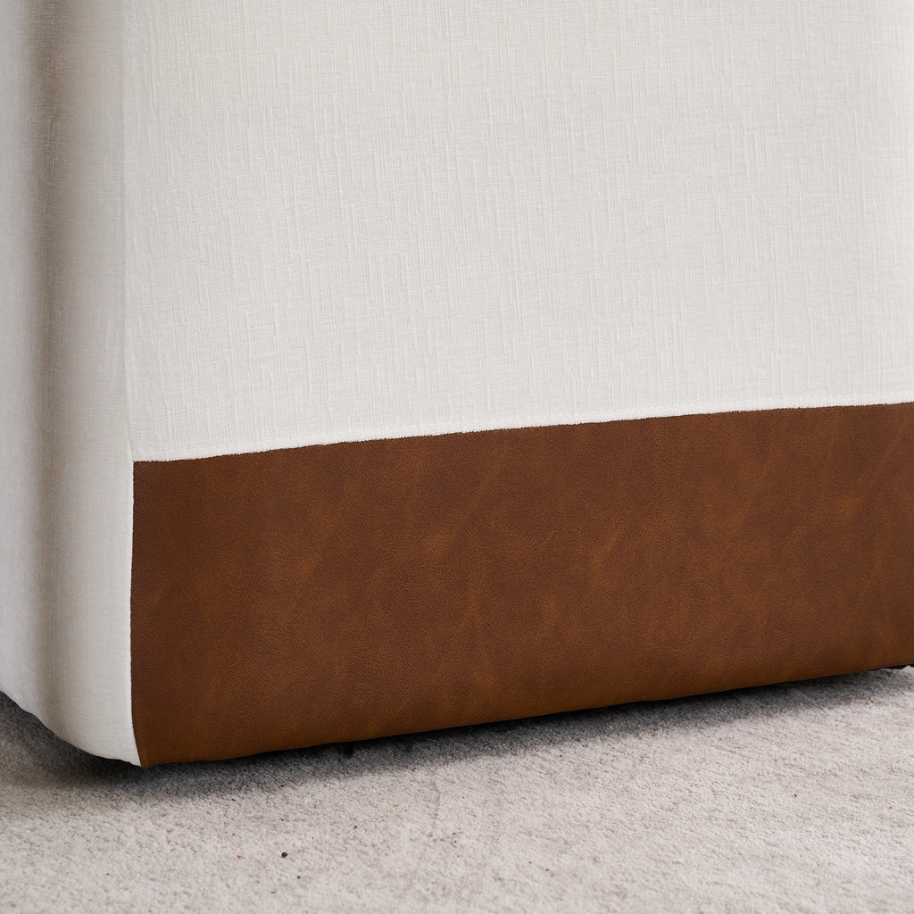 Linen Upholstered Armless Dining Chair with Casters,IVORY