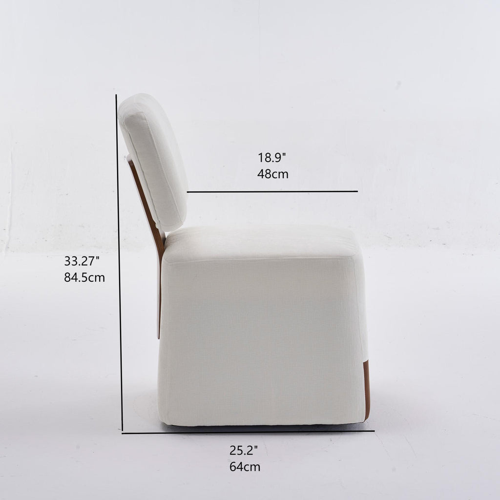 Linen Upholstered Armless Dining Chair with Casters,IVORY