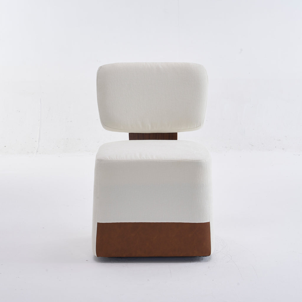 Linen Upholstered Armless Dining Chair with Casters,IVORY