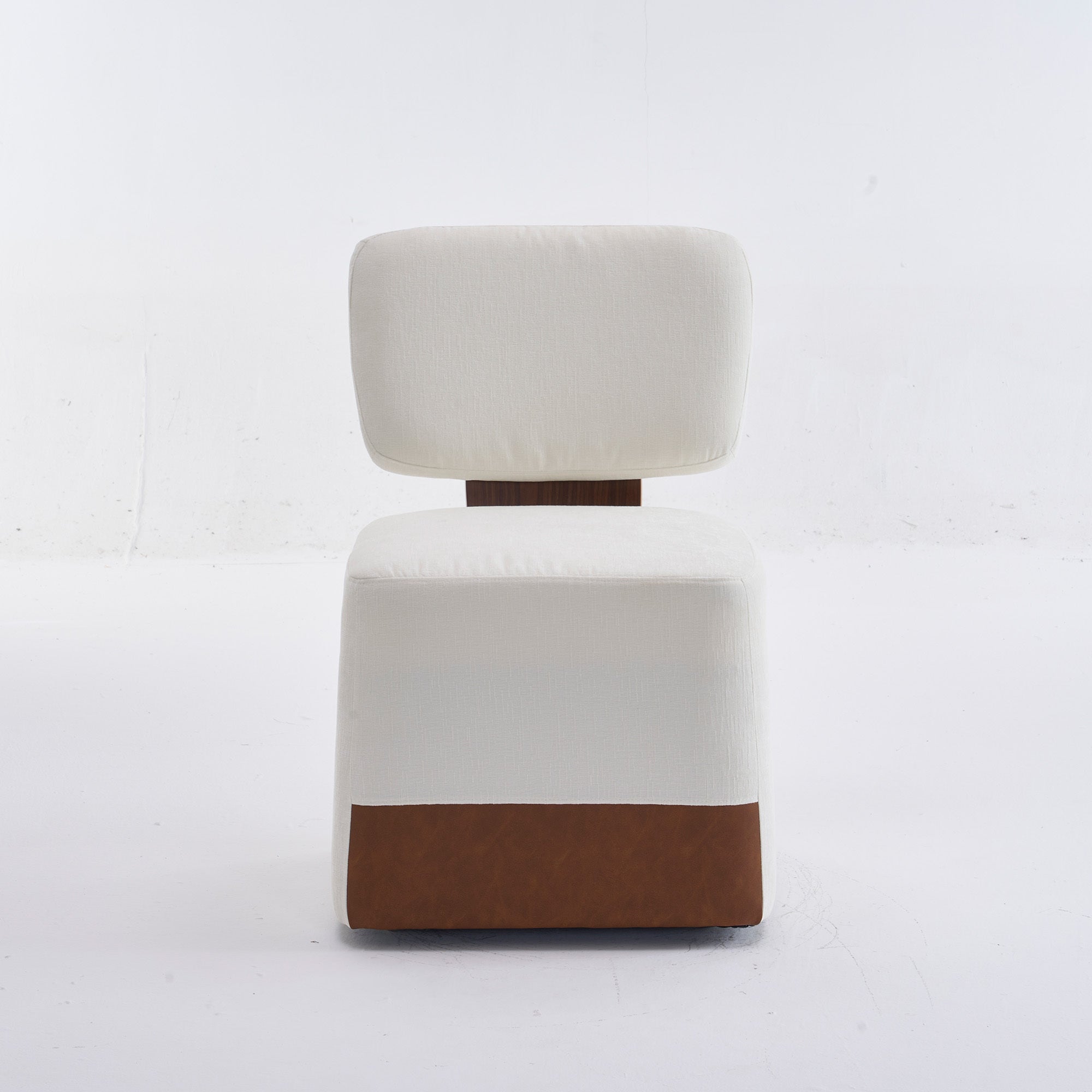 Linen Upholstered Armless Dining Chair with Casters,IVORY