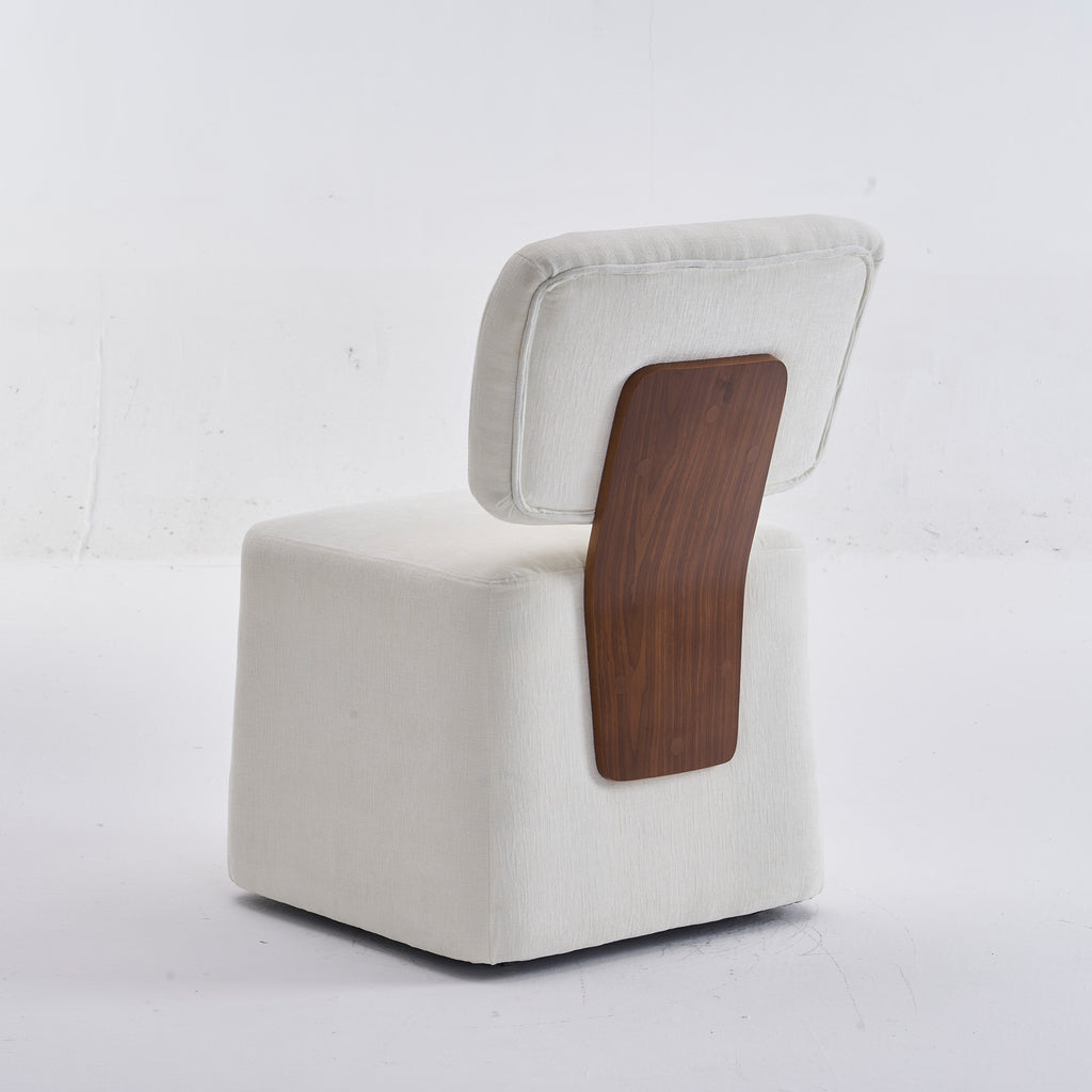 Linen Upholstered Armless Dining Chair with Casters,IVORY