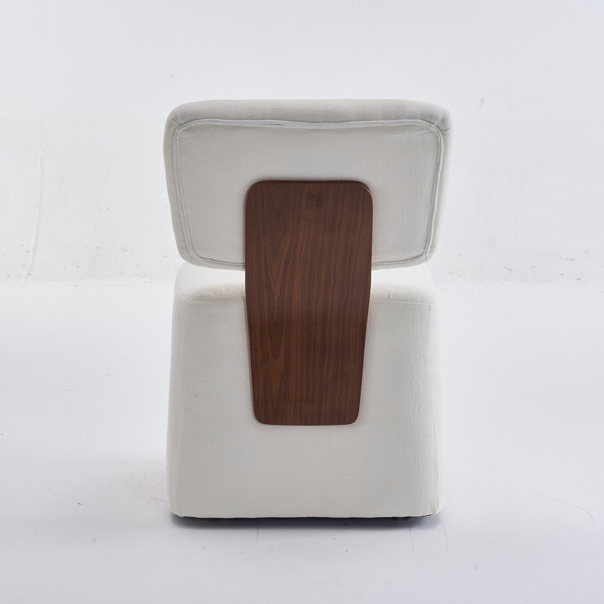 Linen Upholstered Armless Dining Chair with Casters,IVORY