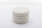 007-Velvet Fabric Storage Round Ottoman Footstool With Wooden Shelving,Ivory