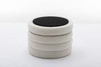 007-Velvet Fabric Storage Round Ottoman Footstool With Wooden Shelving,Ivory