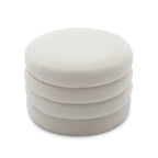 007-Velvet Fabric Storage Round Ottoman Footstool With Wooden Shelving,Ivory