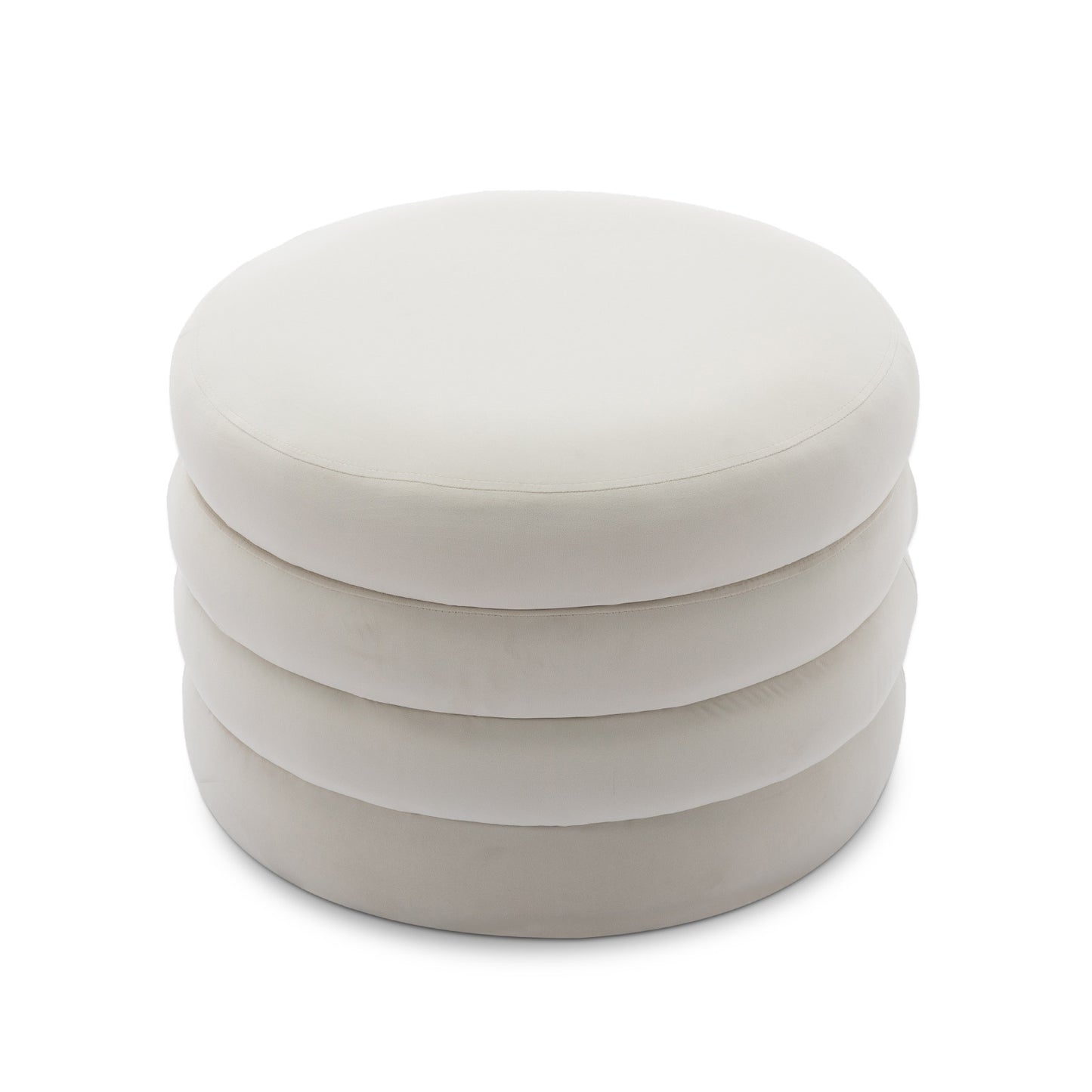 007-Velvet Fabric Storage Round Ottoman Footstool With Wooden Shelving,Ivory