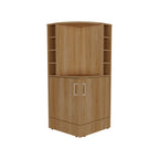 Jakes 42 Tall Corner Bar Cabinet with Eight Wine Bottle Cubbies and Double Door cabinet, Living Room, Liquor Cabinet, Storage Cabinet Light Oak