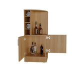 Jakes 42 Tall Corner Bar Cabinet with Eight Wine Bottle Cubbies and Double Door cabinet, Living Room, Liquor Cabinet, Storage Cabinet Light Oak