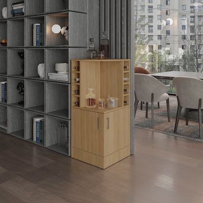Jakes 42 Tall Corner Bar Cabinet with Eight Wine Bottle Cubbies and Double Door cabinet, Living Room, Liquor Cabinet, Storage Cabinet Light Oak