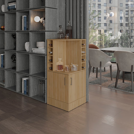 Jakes 42 Tall Corner Bar Cabinet with Eight Wine Bottle Cubbies and Double Door cabinet, Living Room, Liquor Cabinet, Storage Cabinet Light Oak