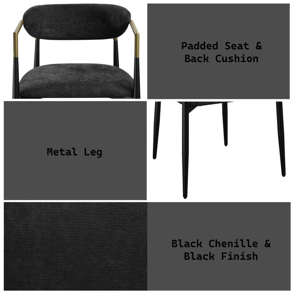 Jaramillo Black Chenille & Black Finish Side Chair (Set of 2)