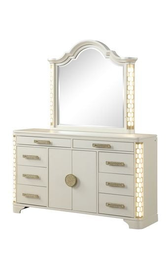 Jasmine Beige Wood 8-Drawer Dresser w/ LED Light Dresser