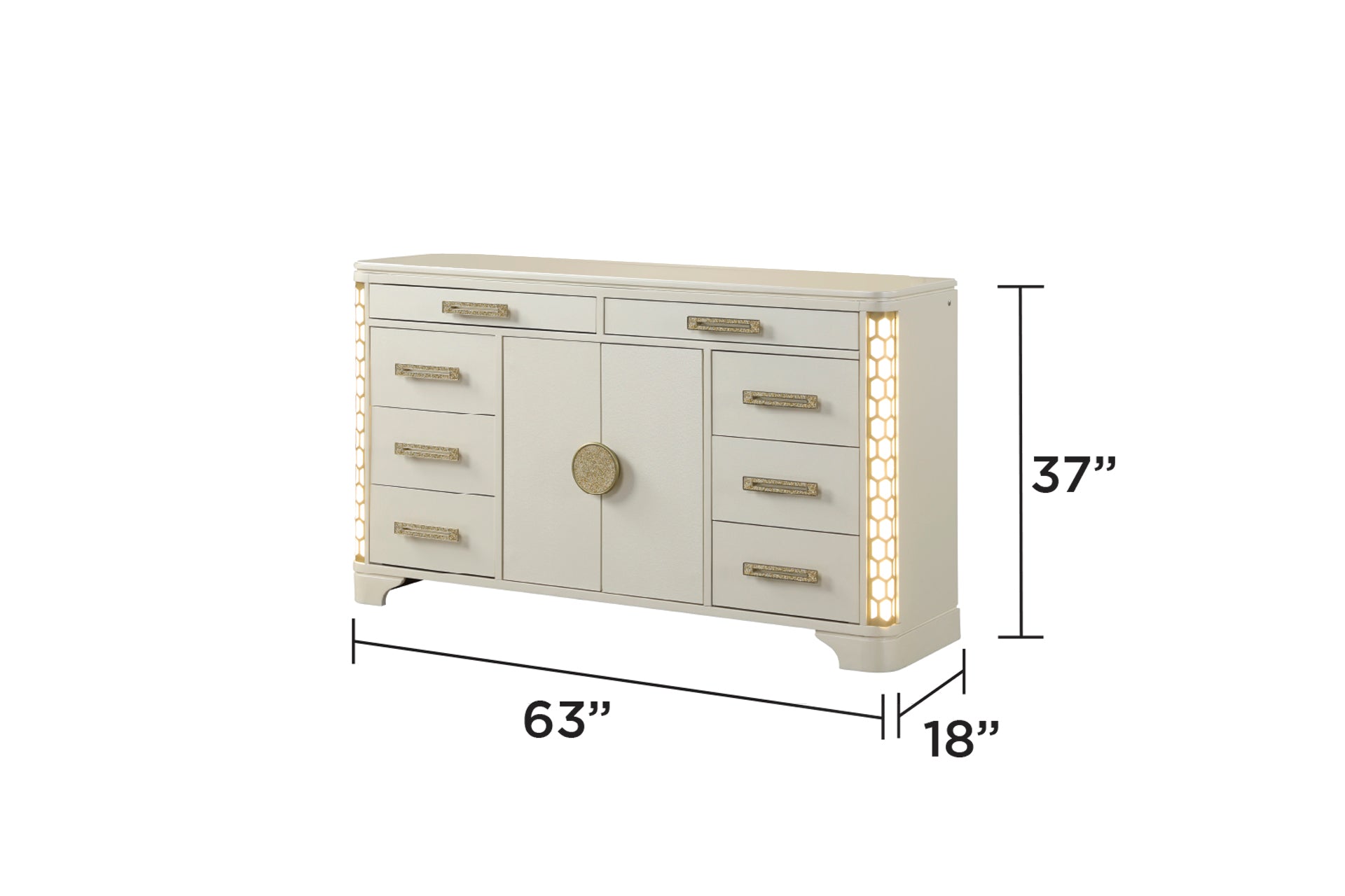 Jasmine Beige Wood 8-Drawer Dresser w/ LED Light Dresser
