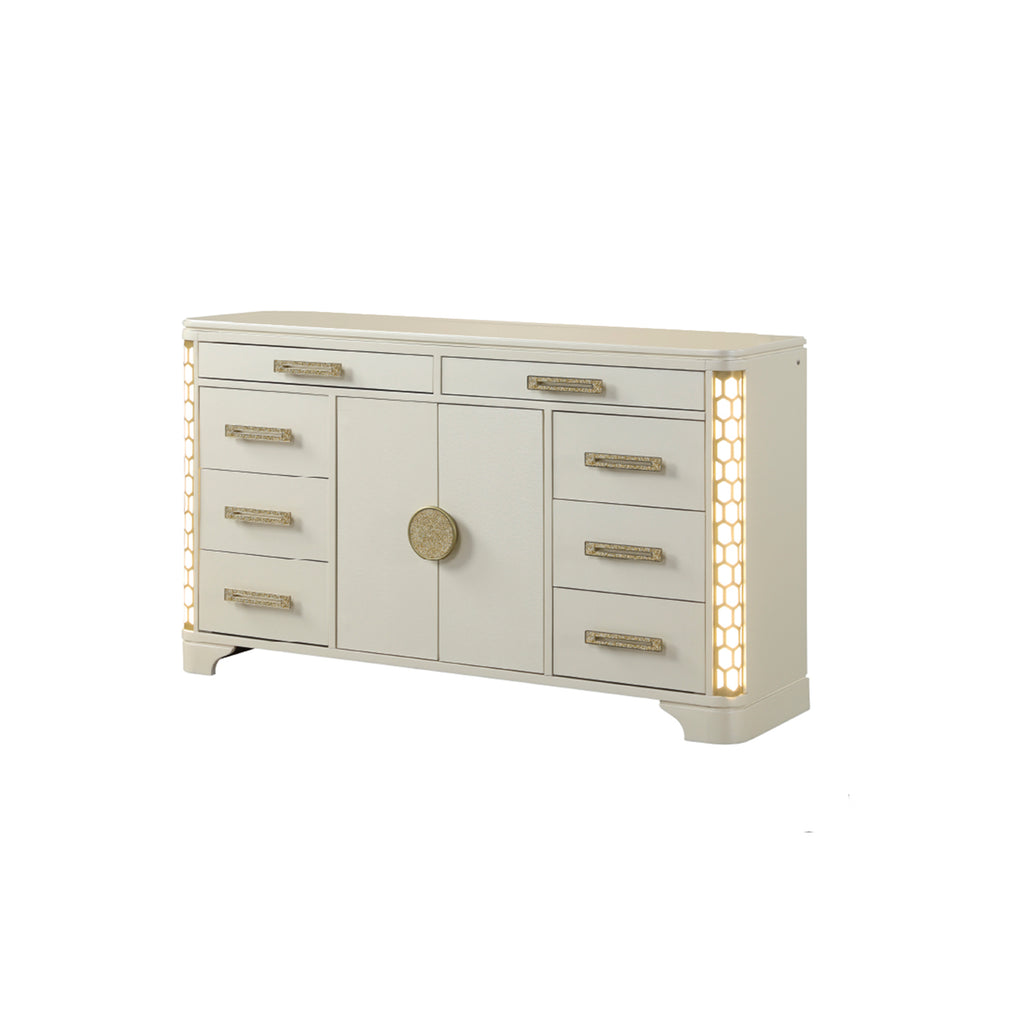 Jasmine Beige Wood 8-Drawer Dresser w/ LED Light Dresser