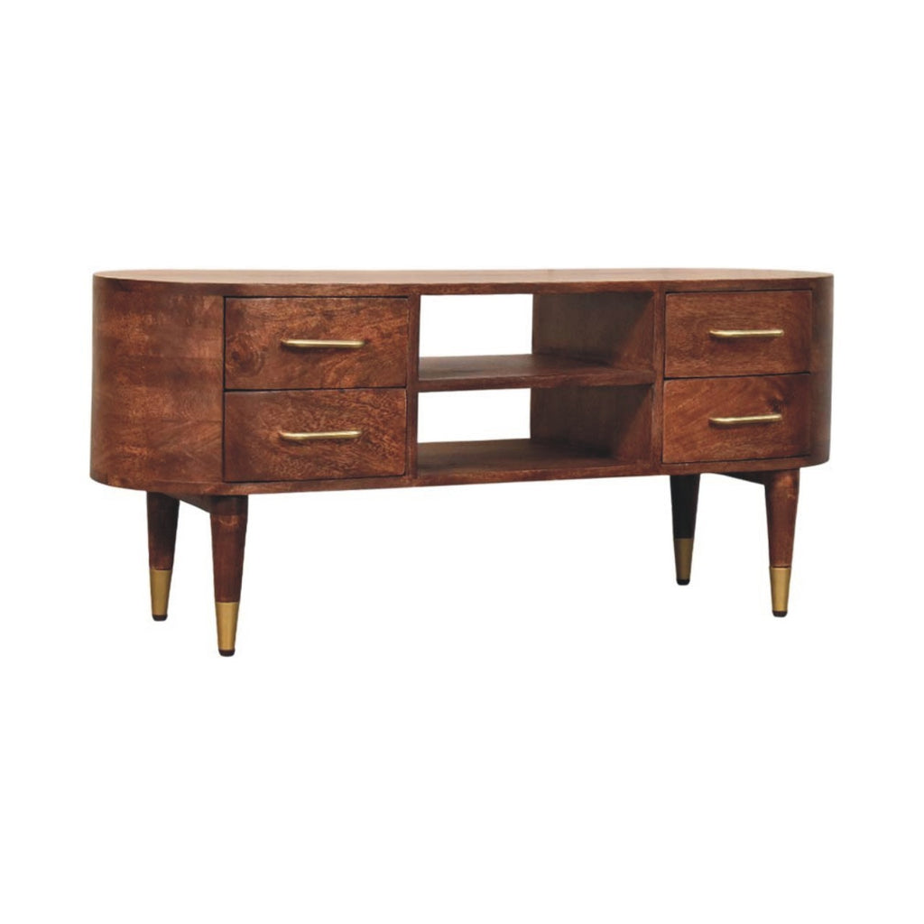 Solid Wood Jetson Curve Media Console,Brown With 4-Drawers,2-shelf Media Console