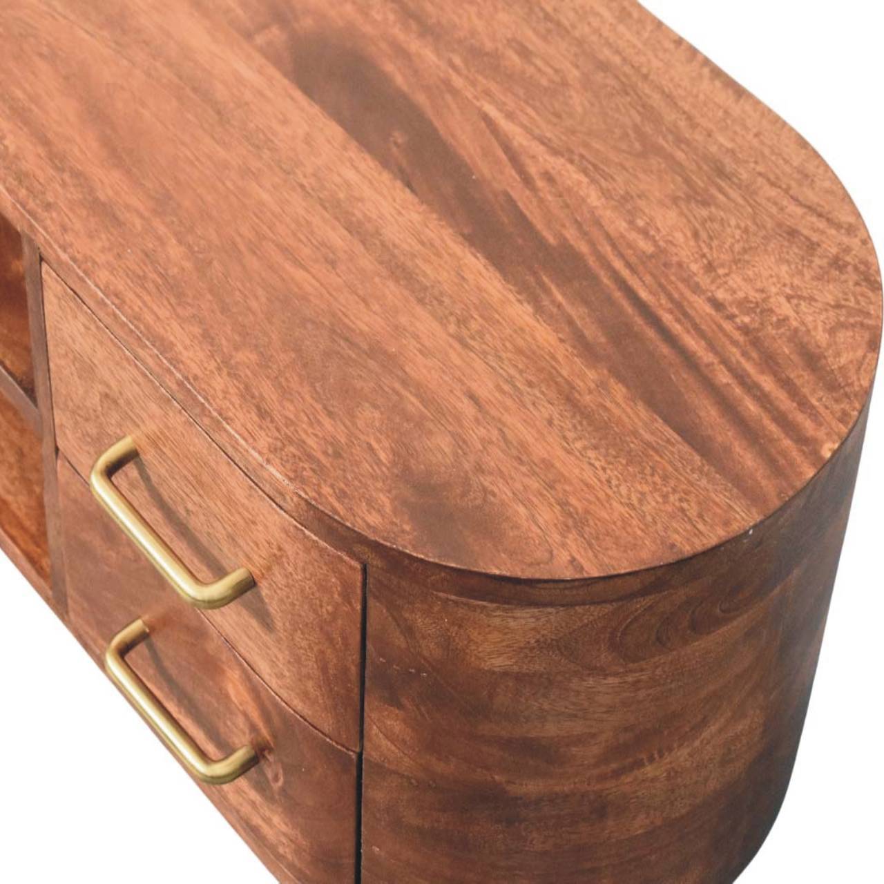 Solid Wood Jetson Curve Media Console,Brown With 4-Drawers,2-shelf Media Console