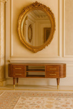 Solid Wood Jetson Curve Media Console,Brown With 4-Drawers,2-shelf Media Console