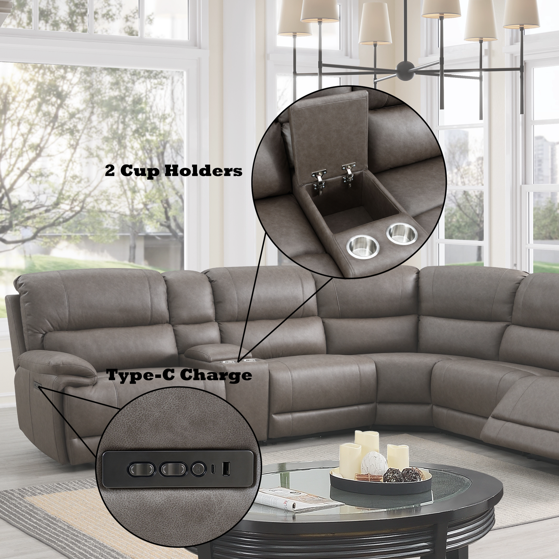 Kantu Brown Synthetic Leather Motion Sectional Sofa