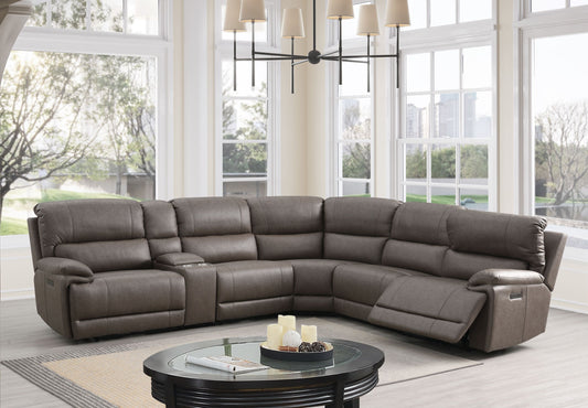 Kantu Brown Synthetic Leather Motion Sectional Sofa