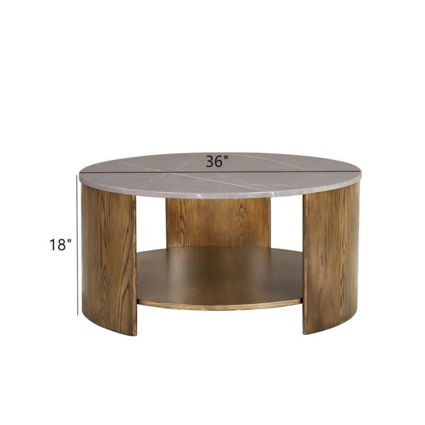 Keegan Round Coffee Table with Shelf Faux Marble Top Oak MDF Coffee Table