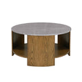Keegan Round Coffee Table with Shelf Faux Marble Top Oak MDF Coffee Table