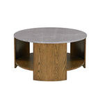 Keegan Round Coffee Table with Shelf Faux Marble Top Oak MDF Coffee Table