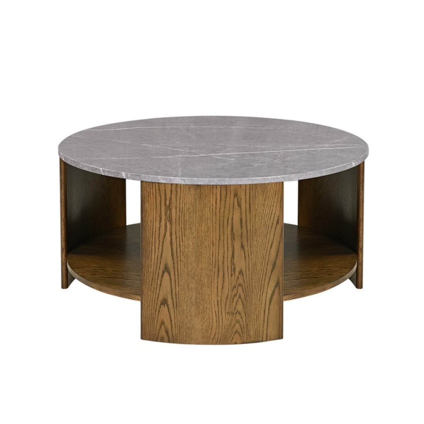 Keegan Round Coffee Table with Shelf Faux Marble Top Oak MDF Coffee Table