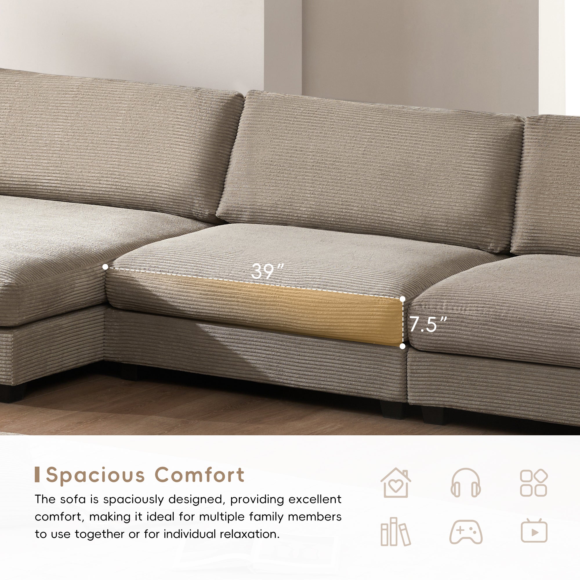 [VIDEO+NEW]134*54 Oversized Corduroy Sectional Sofa,L Shaped Cloud Couch with USB Charging Port,Cup Holder,Deep and Wide Seat Sofa with 50 Chaise,Comfy Indoor Furniture for Living Room,3 Colors