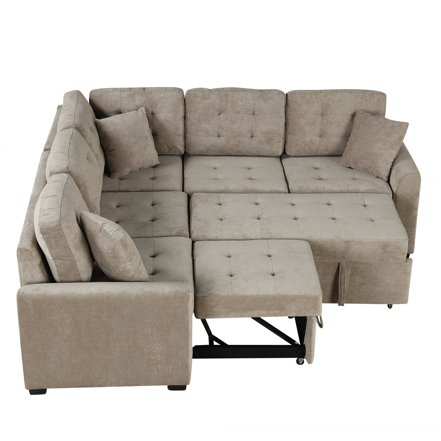 82.6 L-shape Sofa Bed Pull-out Sleeper Sofa with Wheels, USB Ports, Power Sockets for Living Room (SG001230AA), Khaki