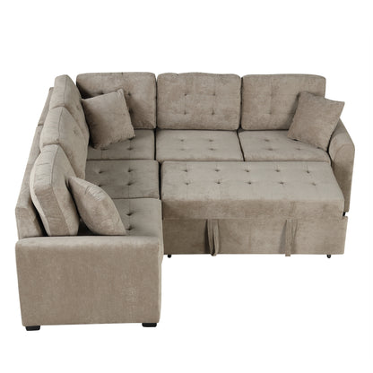 82.6 L-shape Sofa Bed Pull-out Sleeper Sofa with Wheels, USB Ports, Power Sockets for Living Room (SG001230AA), Khaki