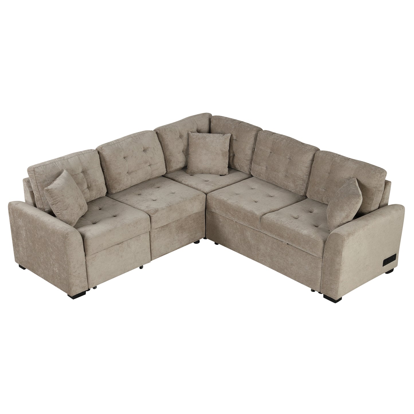 82.6 L-shape Sofa Bed Pull-out Sleeper Sofa with Wheels, USB Ports, Power Sockets for Living Room (SG001230AA), Khaki