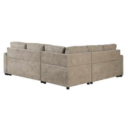 82.6 L-shape Sofa Bed Pull-out Sleeper Sofa with Wheels, USB Ports, Power Sockets for Living Room (SG001230AA), Khaki