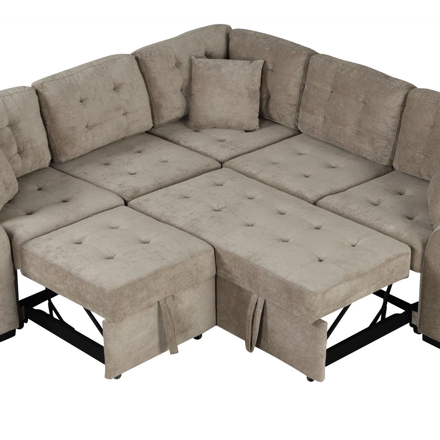 82.6 L-shape Sofa Bed Pull-out Sleeper Sofa with Wheels, USB Ports, Power Sockets for Living Room (SG001230AA), Khaki